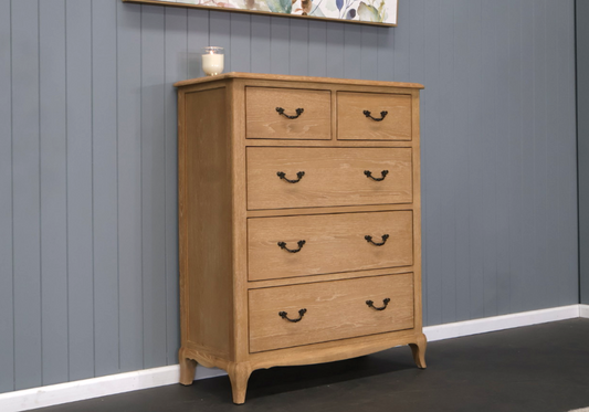 FAIRFAX SOLID RUSTIC OAK 5-DRAWER TALLBOY/ 5 DRAWER CHEST OF DRAWERS
