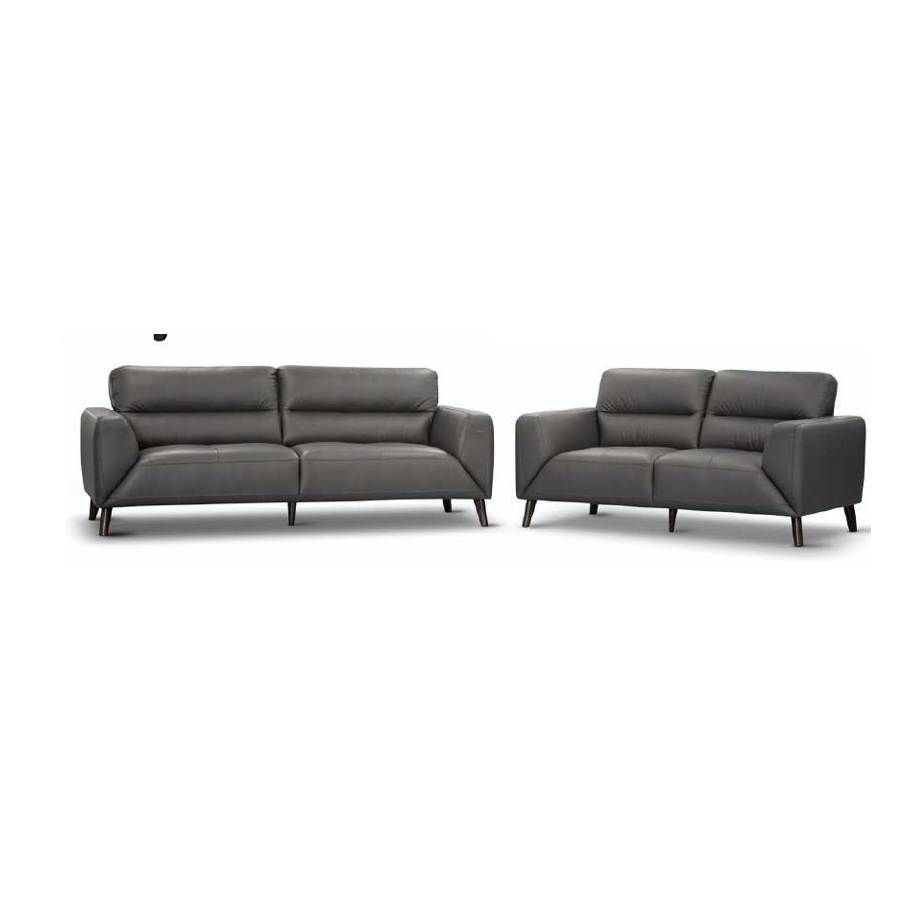 LOUANNE 3 + 2-SEATER REAL LEATHER SOFA SETTEE COUCH GUNMETAL