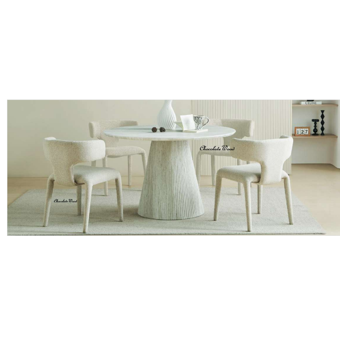 BYRD ROUND DINING TABLE TRAVERTINE LOOK 120CM WHITE
