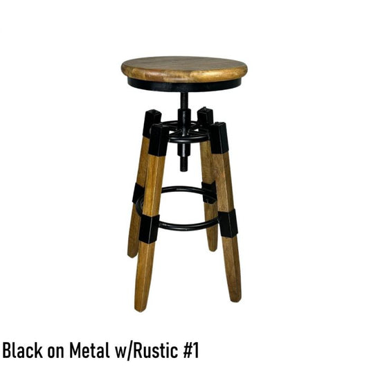 MARON STOOL BLACK PAINTED METAL/RUSTIC BROWN WASHED MANGO WOOD