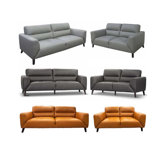 LOUANNE 3 + 2-SEATER REAL LEATHER SOFA SETTEE COUCH TANGERINE - MyChocolateWood