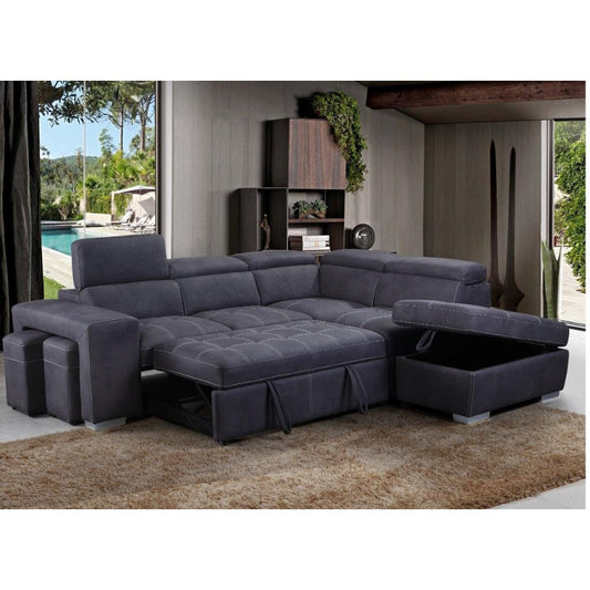 ALBRET FABRIC 2-SEATER SOFA BED + 2 OTTOMANS W/RHF CHARCOAL