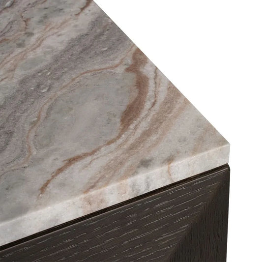 HAMPSHIRE RIVER BROWN MARBLE/SMOKED OAK 4-DOOR BUFFET/SIDEBOARD