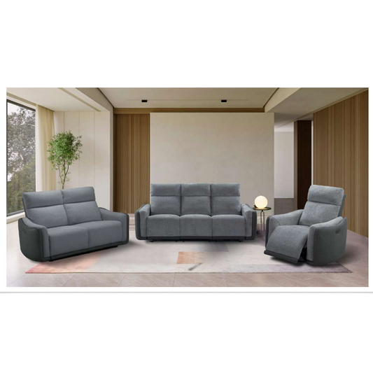 LUND FABRIC 3-SEATER ELECTRIC RECLINER SOFA TWO TONE GREY
