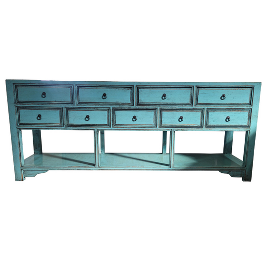 DAXIA H17 CHINESE ANTIQUE CONSOLE TABLE/HALL TABLE 9 DRAWERS BOTTOM SHELF TEAL (Copy)