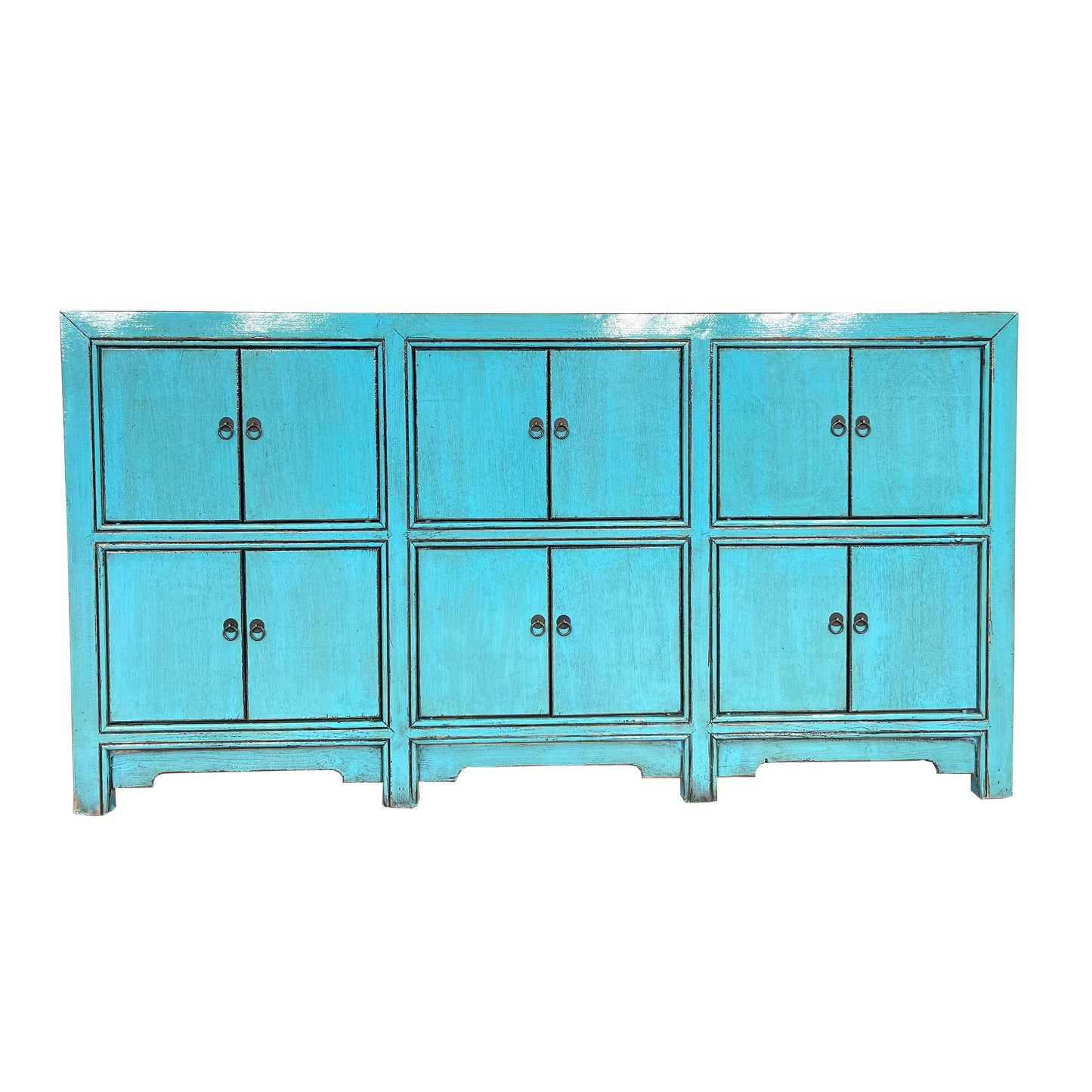 ZIMO H23 RECYCLED PINE TIMBER CHINESE ANTIQUE SIDEBOARD BUFFET 12 DOORS TURQUOISE
