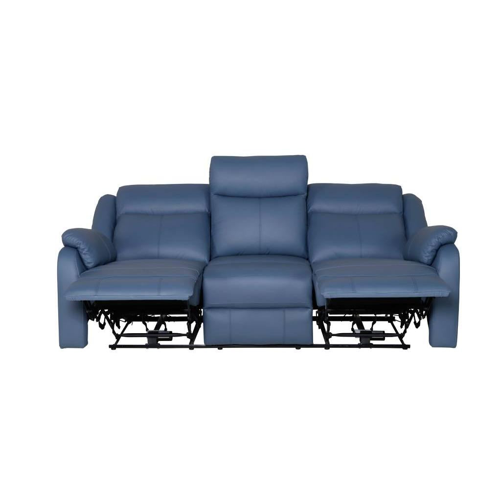 BARRON GENUINE MURANO LEATHER 3-SEATER  RECLINER SOFA W/USB PORT  MARINE BLUE