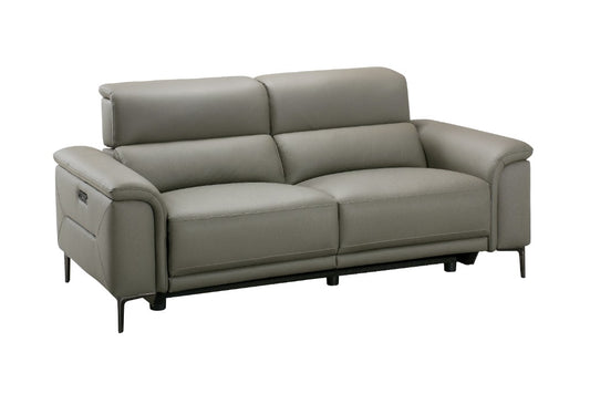 TARQUIN GREY LEATHER 3-SEATER DUAL MOTOR ELECTRIC RECLINER SOFA W/POWERED HEADREST