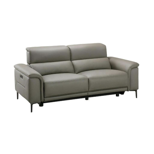 TARQUIN GREY LEATHER 3-SEATER DUAL MOTOR ELECTRIC RECLINER SOFA W/POWERED HEADREST