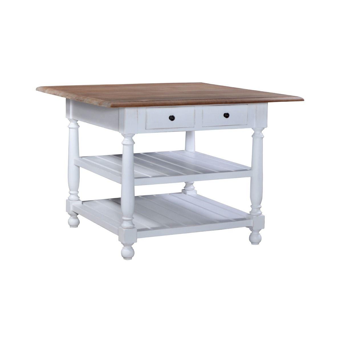 NIKITA SOLID MAHOGANY FRENCH PROVINCIAL GATHERING TABLE IN ANTIQUE FRENCH OAK/ARCHITECTURAL WHITE - MyChocolateWood