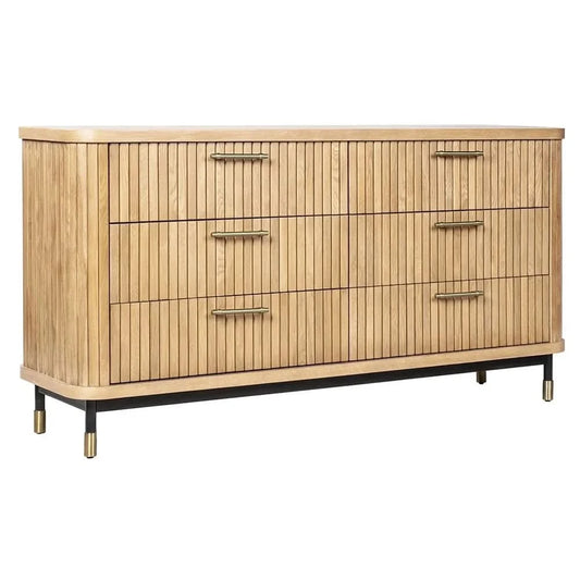 PEMBROKE OAK TIMBER 6-DRAWER CHEST OF DRAWERS NATURAL