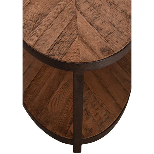 BASIL XL OVAL 2 TIER RECLAIMED OAK & IRON COFFEE TABLE