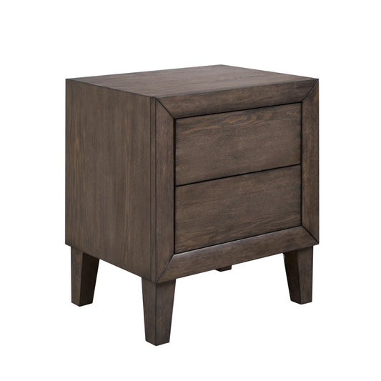 KASIANE RUSTIC RUBBERWOOD 2 DRAWER BEDSIDE TABLE CAFE GREY