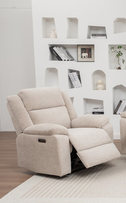 ALLOA FABRIC 1-SEATER ARMCHAIR ELECTRIC RECLINER SOFA BEIGE