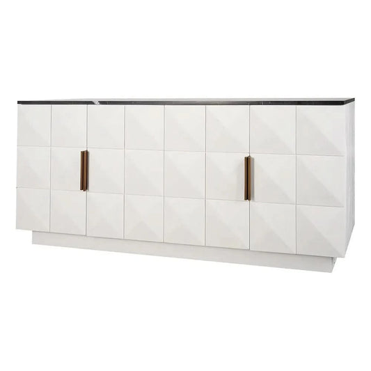 HAMPSHIRE BLACK MARBLE/ WHITE OAK 4-DOOR BUFFET/SIDEBOARD