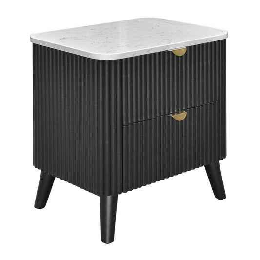 SEVERIN SOLID & VENEER MALAYSIAN HARDWOOD 2-DRAWER BEDSIDE TABLE BLACK