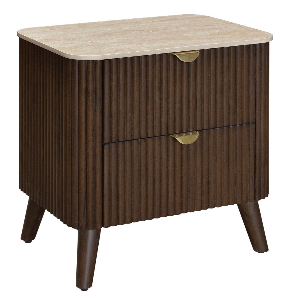 SEVERIN SOLID & VENEER MALAYSIAN HARDWOOD 2-DRAWER BEDSIDE TABLE WALNUT