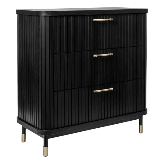 PEMBROKE OAK TIMBER 3-DRAWER CHEST OF DRAWERS BLACK