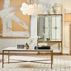 SOREN MARBLE RECTANGULAR COFFEE TABLE - BRASS FRAME 120CM