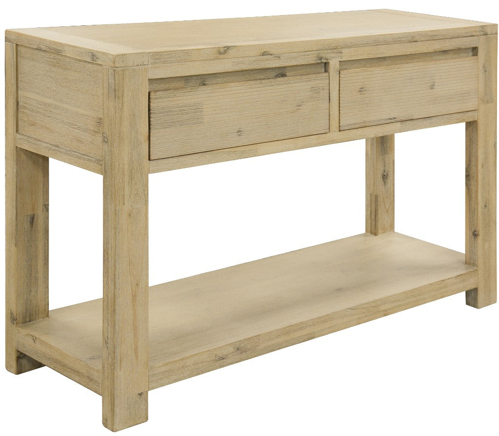 RIPLEY SOLID ACACIA TIMBER 2-DRAWER CONSOLE TABLE/HALL TABLE BRUSHED SMOKE