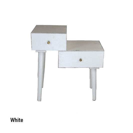 STANLEY RECYCLED RUSTIC 2 DRAWER CUBE SIDE TABLE/LAMP TABLE WHITE