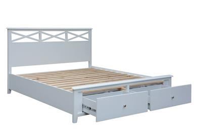 LUGANO HAMPTONS STYLE ACACIA DOUBLE BED WITH 2-DRAWER STORAGE WHITE