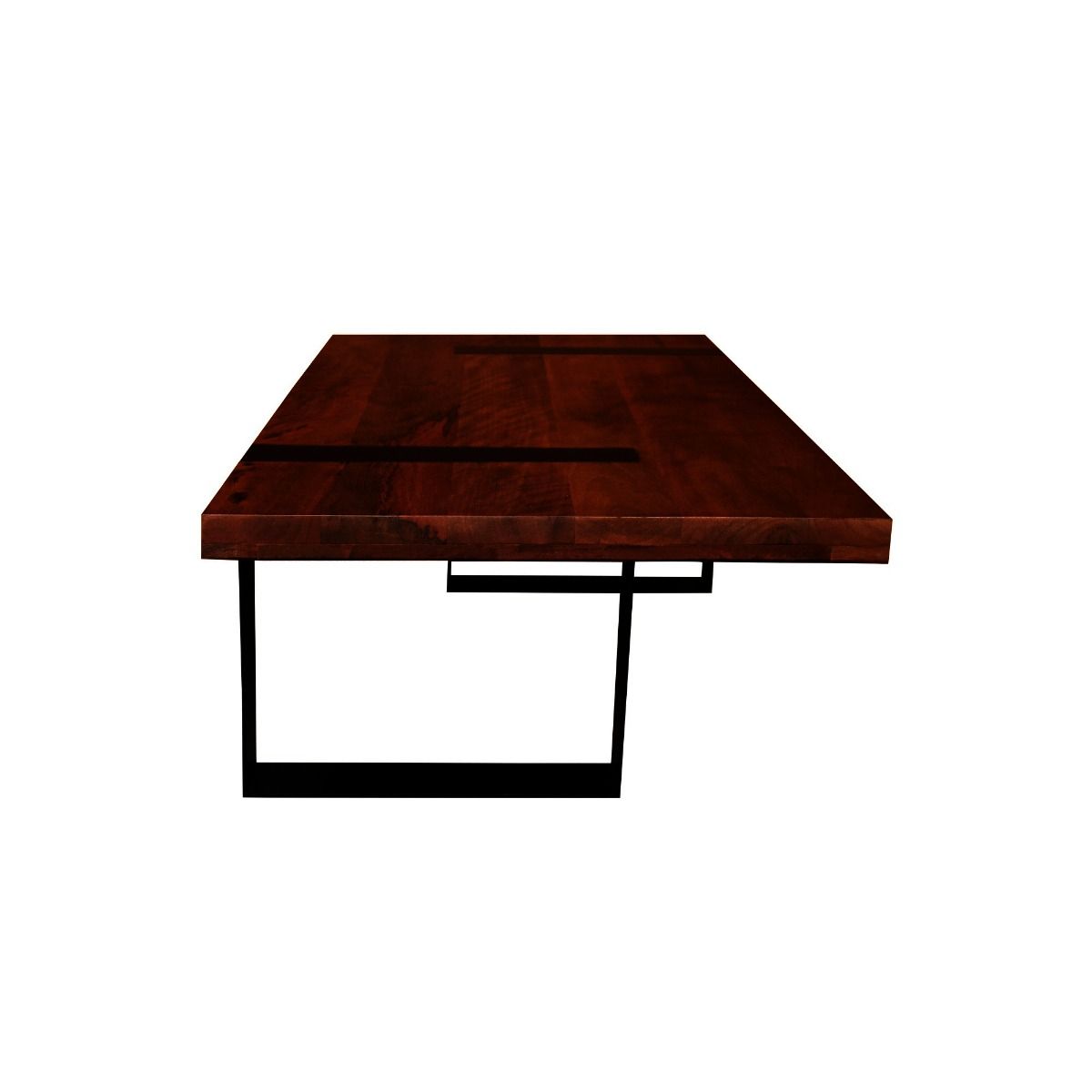 DELFINE RICH WARM BROWN MANGO WOOD COFFEE TABLE WITH BLACK METAL LEGS