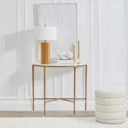 SOREN MARBLE DEMILUNE TABLE/ACCENT TABLE - BRASS FRAME 90CM