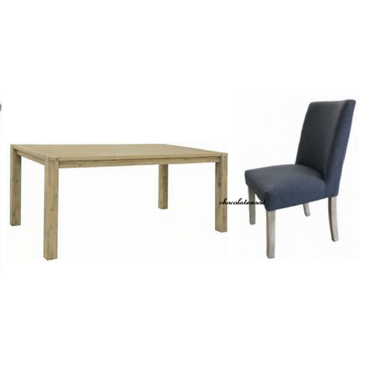 RIPLEY SOLID ACACIA TIMBER 7 PIECE DINING SET BRUSHED SMOKE: 1XTABLE 180CM & 6 RIPLEY DINING CHAIRS