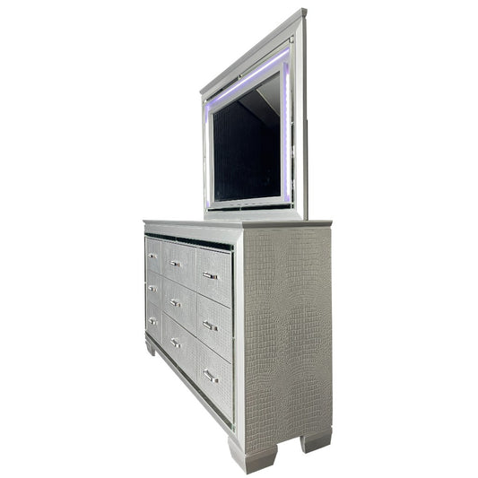 ELARA  RUBBERWOOD 9-DRAWER DRESSER CHEST OF 9 DRAWERS SILVER