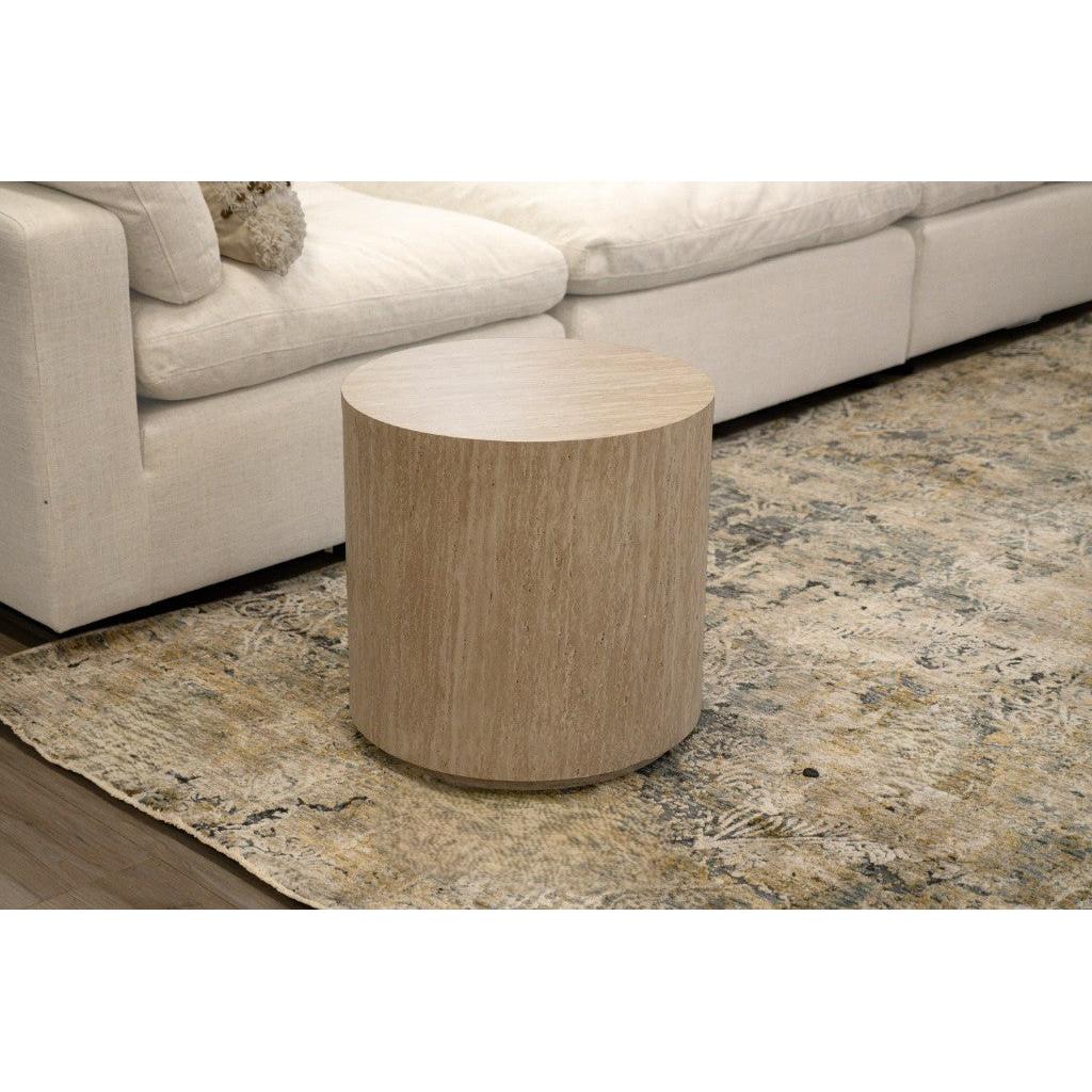 DERNA ROUND SIDE TABLE/LAMP TABLE TRAVERTINE COLOUR