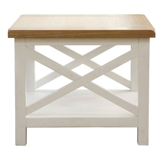 CHRISTA HAMPTON SOLID ACACIA LAMP TABLE/SIDE TABLE LIGHT OAK TOP WHITE BASE