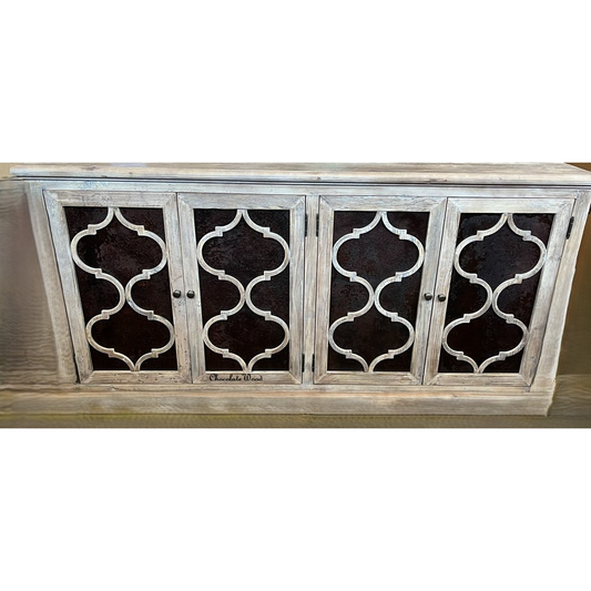 REINA GREYWASHED RECYCLED TIMBER/HERITAGE METAL 4-DOOR BUFFET/SIDEBOARD