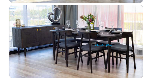 MEDRANO OAK 7 PIECE DINING SET SANDBLASTED BLACK EXTENSION DINING TABLE 170/230CM + 6 MEDRANO FABRIC SEAT DINING CHAIRS
