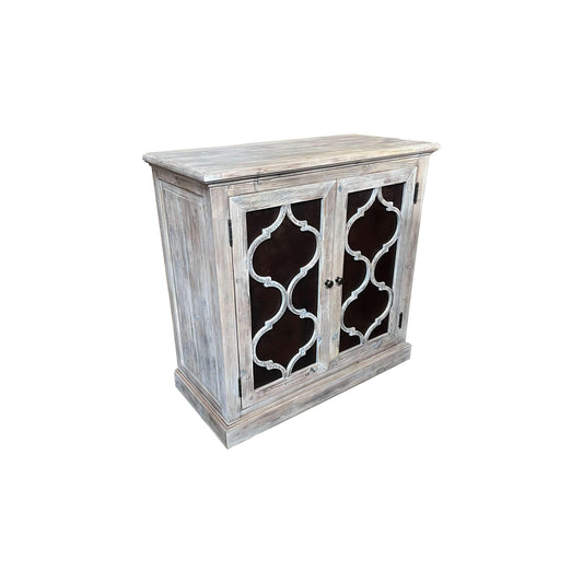 REINA GREYWASHED RECYCLED TIMBER/HERITAGE METAL 2-DOOR CABINET CUPBOARD