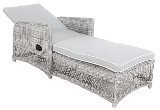 SWOOZIE OUTDOOR HAMPTON GREY SUN-LOUNGE SUNBED WICKER & FABRIC