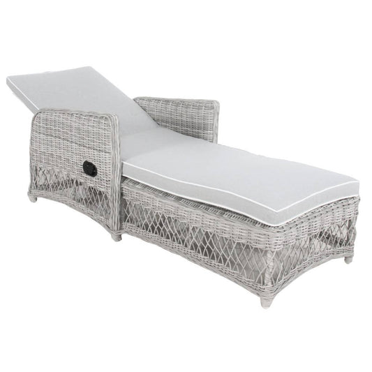 SWOOZIE OUTDOOR HAMPTON GREY SUN-LOUNGE SUNBED WICKER & FABRIC