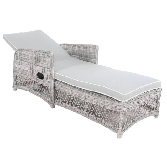 SWOOZIE OUTDOOR HAMPTON GREY SUN-LOUNGE SUNBED WICKER & FABRIC