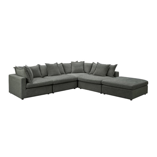 DEVINE CORNER LOUNGE SET WITH OTTOMAN PEWTER COLOURED FABRIC - MyChocolateWood
