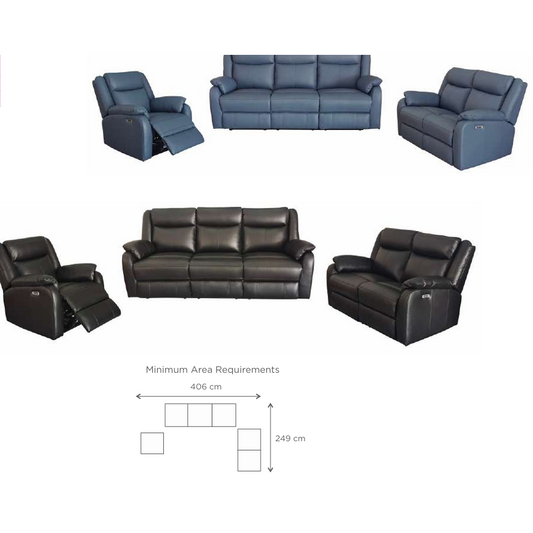 BARRON GENUINE MURANO LEATHER 3-SEATER  2-SEATER + 1 SINGLE RECLINER ARMCHAIR  LOUNGE SUITE BLACK
