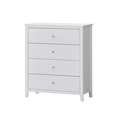 SELENE RUBBERWOOD 4-DRAWER TALLBOY  4-DRAWER CHEST OF DRAWERS WHITE