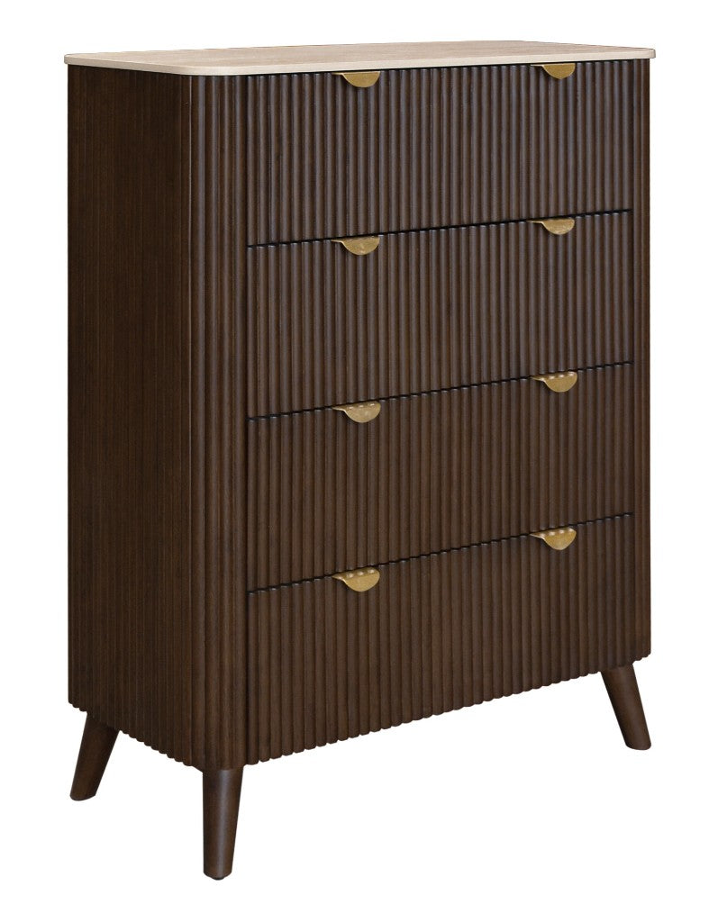 SEVERIN SOLID & VENEER MALAYSIAN HARDWOOD 4 DRAWER TALLBOY/ 4 DRAWER CHEST OF DRAWERS WALNUT
