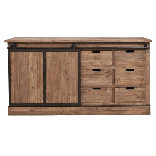 MORIAH SOLID RECLAIMED ELM TRACK SLIDING DOOR BUFFET BLACK & NATURAL