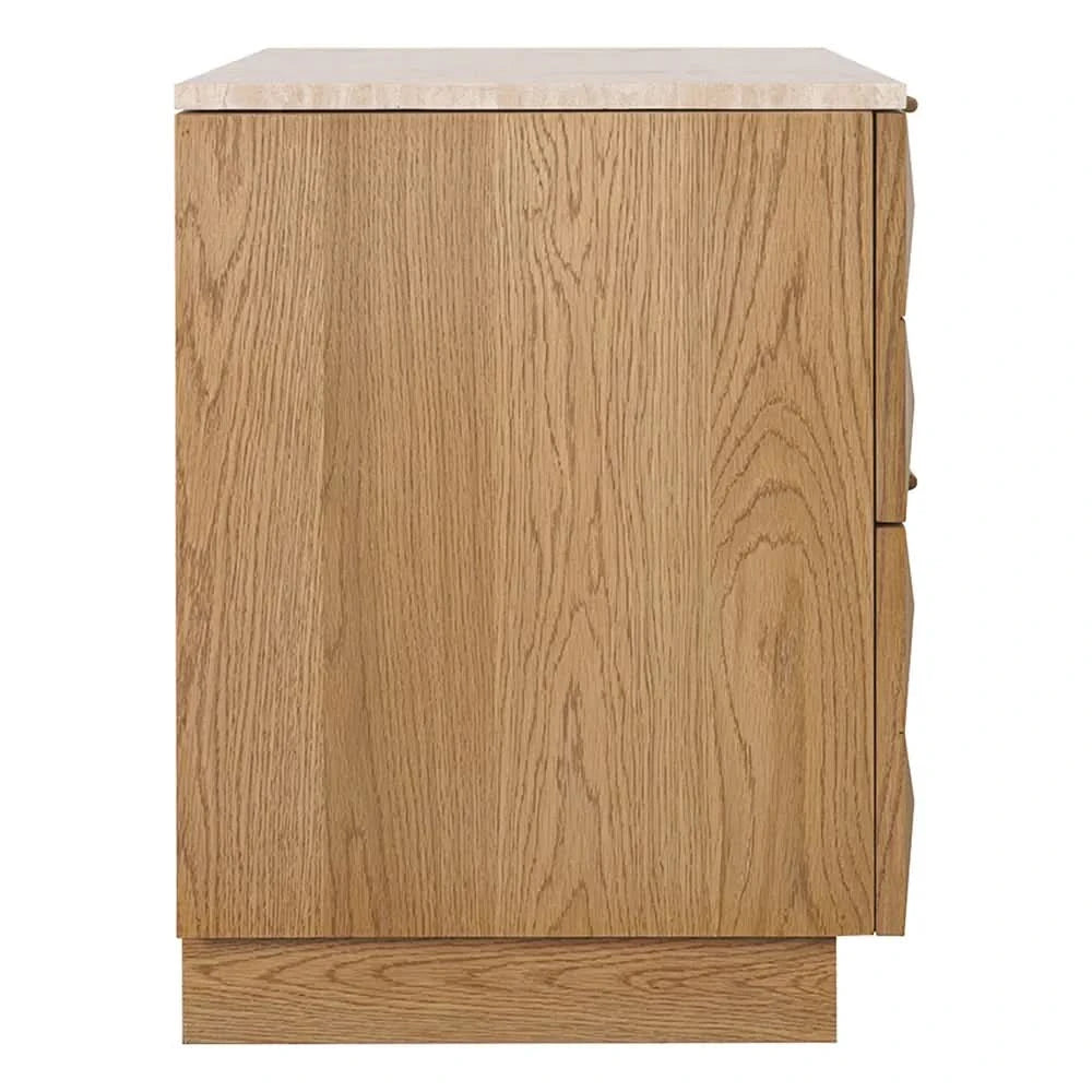 HAMPSHIRE TRAVERTINE/NATURAL OAK 2-DRAWER BEDSIDE TABLE