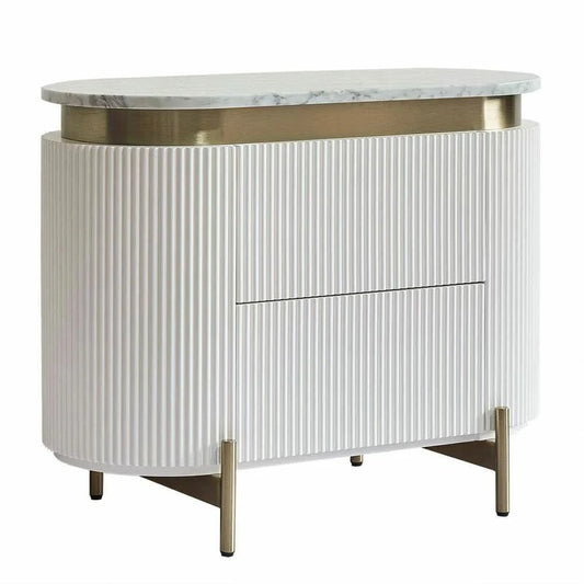 DENEUVE BEDSIDE TABLE WHITE WITH CARRARA MARBLE TOP