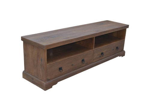 ELLERY SOLID MANGO WOOD TV/ENTERTAINMENT UNIT DRAWERS ANTIQUE WALNUT