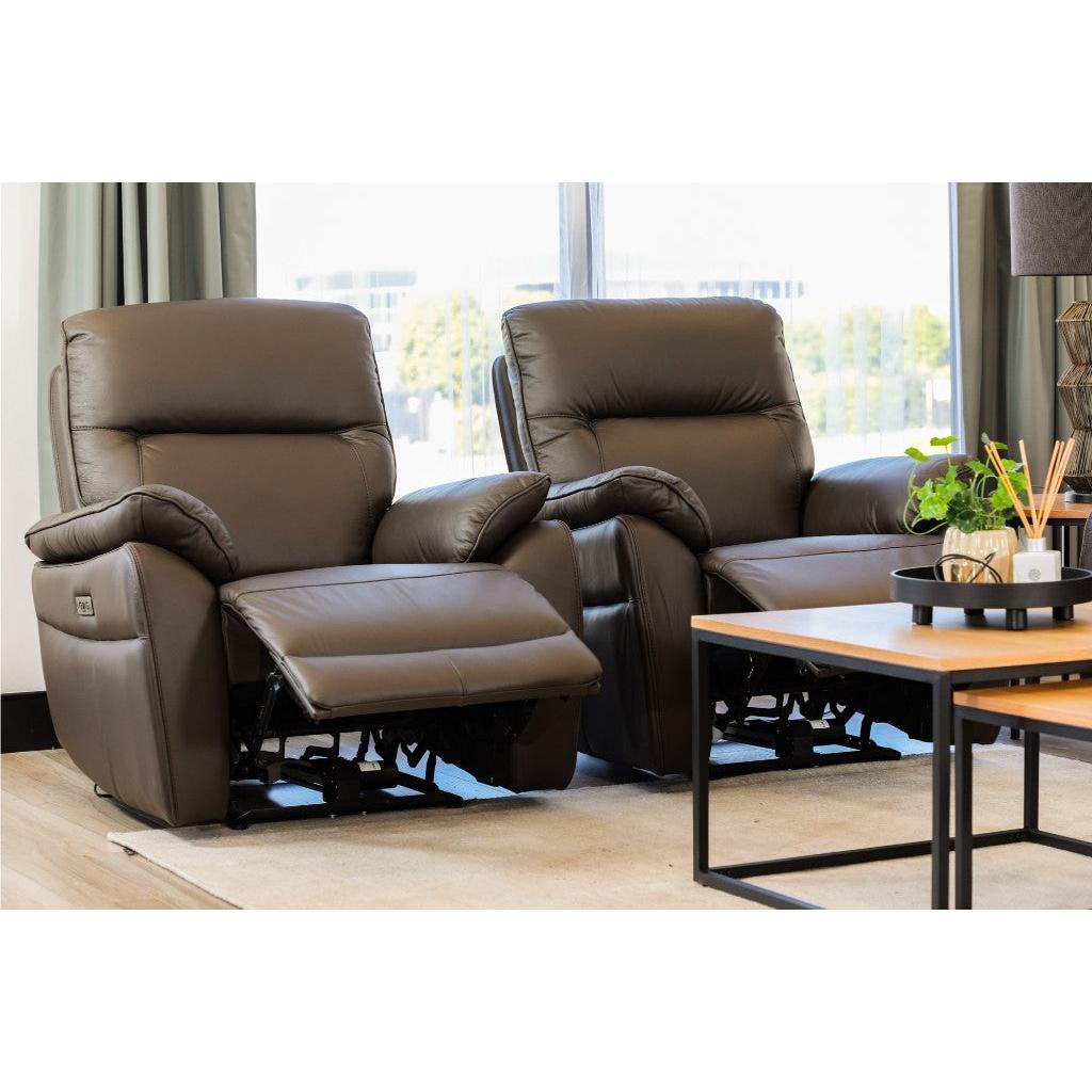 PERSI GENUINE LEATHER 3-SEATER + 2 SINGLE RECLINERS (ARMCHAIRS) SUITE BROWN 3 PIECE LOUNGE SET - MyChocolateWood