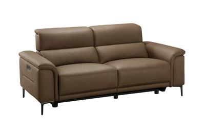 TARQUIN BROWN LEATHER 3-SEATER DUAL MOTOR ELECTRIC RECLINER SOFA W/POWERED HEADREST