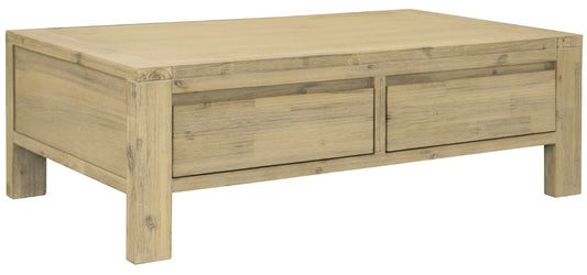 RIPLEY SOLID ACACIA TIMBER 2-DRAWER COFFEE TABLE BRUSHED SMOKE