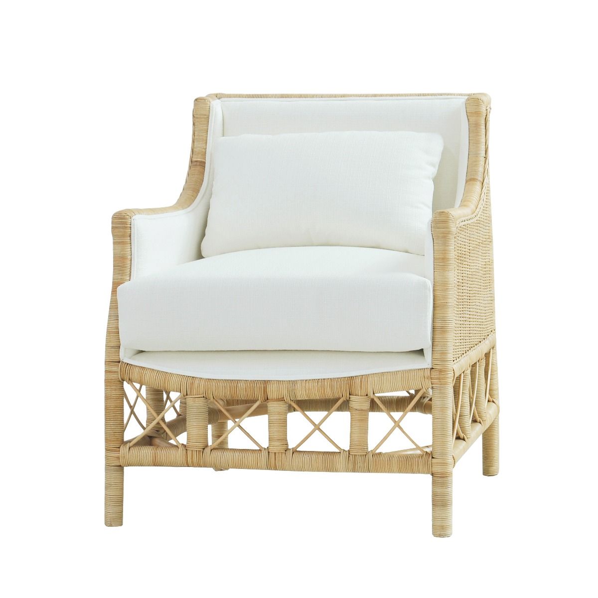 DELON ARMCHAIR CHAIR RATTAN FRAME & WEAVE NATURAL/WHITE UPHOLSTERY